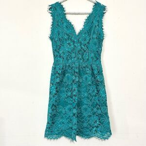 Madison Marcus A-Line Green Lace Sleeveless V-Neck Dress SIZE XS